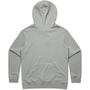 A light grey hoodie featuring a hood and long sleeves, with a plain back design and ribbed cuffs.