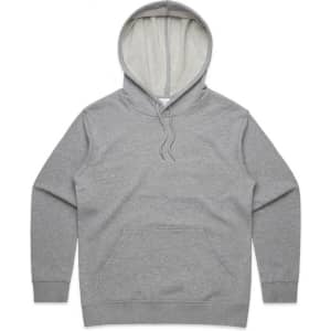 A grey hoodie featuring a spacious front pocket and a drawstring hood. It also has an inner lining.