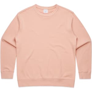 A light pink crew jumper with long sleeves and a rounded neckline. It features a subtle logo.
