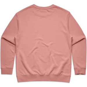 A pink crew jumper with a plain back design. It features a ribbed hem and cuffs.