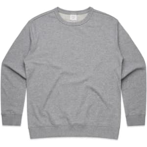 A grey jumper with long sleeves and a crew neck, featuring a simple design and a small logo.