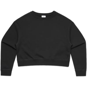 A black cropped jumper with long sleeves, featuring a simple design and an attached logo.