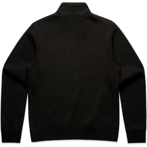 A dark green half-zip crew jumper with long sleeves and a high collar. The back view shows a simple design.