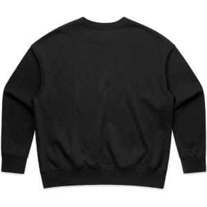 A black jumper with a simple, unadorned back and ribbed cuffs. It features a branding logo.