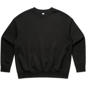A black jumper with a crew neck design and long sleeves. It features a logo on the front.
