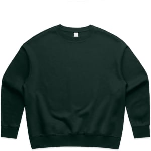 A dark green crew jumper with a relaxed fit and long sleeves, featuring a simple design.