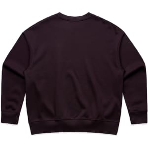 A dark brown sweater featuring long sleeves and a classic crew neck. It has a logo on the back.