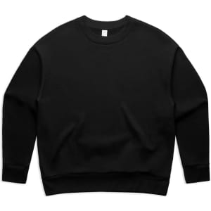 A black jumper with a crew neck design, featuring long sleeves and a relaxed fit. Includes a logo.
