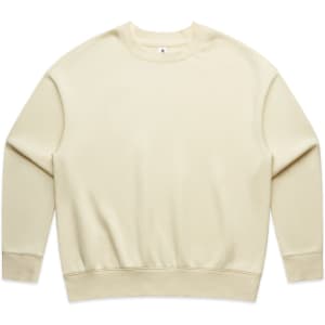 A cream-coloured crew jumper with long sleeves and a round neckline, featuring a logo.