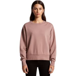 A pink jumper with a relaxed fit and long sleeves, featuring a crew neckline and a logo.