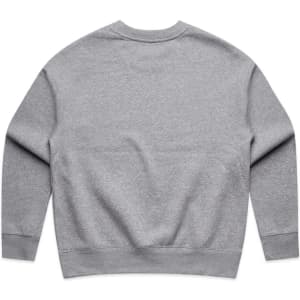 A grey jumper with a classic crew neck and long sleeves, featuring a simple design on the back.