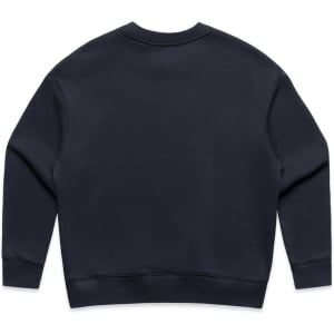 A dark navy jumper with a classic crew neck and long sleeves, featuring a solid back design.