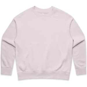 A light pink jumper with a round neckline and long sleeves. It has a logo in one corner.