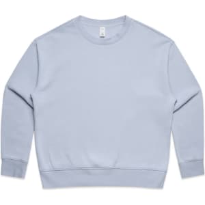 A light blue jumper featuring long sleeves and a crew neck design. It includes a small logo at the neckline.
