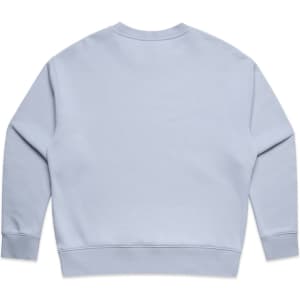A light blue jumper with long sleeves and a crew neck. The back is plain and features a logo.