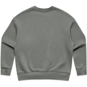 A grey jumper with a crew neck and long sleeves, featuring a simple design and a logo.