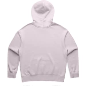 A pale pink hoodie with a spacious hood and ribbed cuffs, featuring a simple design and no visible branding.