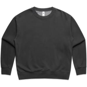 A faded crew jumper in dark grey with a simple design and a logo on the label.