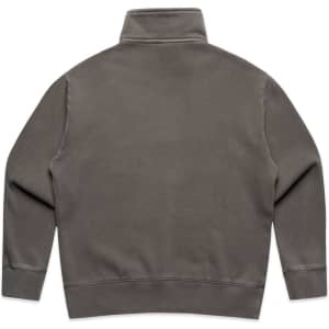 A faded half zip jacket in a muted olive green tone with a collar and long sleeves. It features a logo.