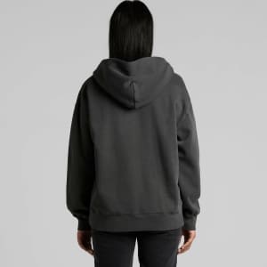 A faded grey hoodie featuring a large hood, shown from the back, with a relaxed fit.