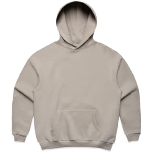 A beige hoodie featuring a spacious front pocket and a drawstring hood, with a simple design and no visible logos.