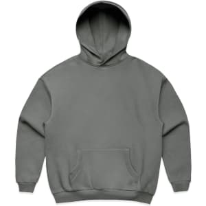 A grey hoodie featuring a front pocket and a hood, displaying a simple design with no visible logos.