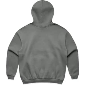 A grey hoodie with a plain back and a large hood. It features a waistband and cuffs in the same colour.