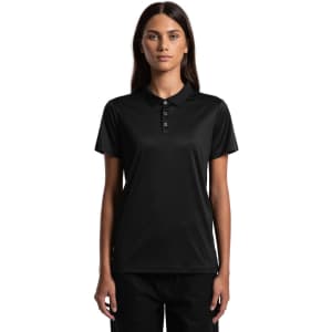 A black polo shirt for workwear with a collar and buttons, featuring a logo on the chest.