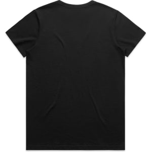 A black t-shirt with a simple design and a visible logo on the back.
