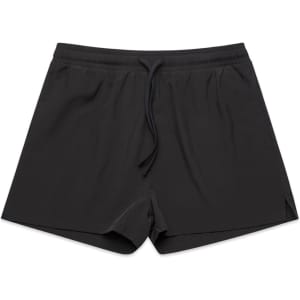 Active shorts in black with an elastic waistband and drawstring for adjustable fit. Features branding.