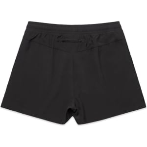 A pair of black sports shorts featuring a waistband and a small back pocket. The shorts have a simple design and logo.