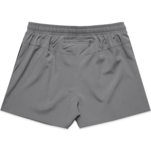Grey sports shorts featuring an elastic waistband and a small pocket at the back. Includes branding on the waistband.