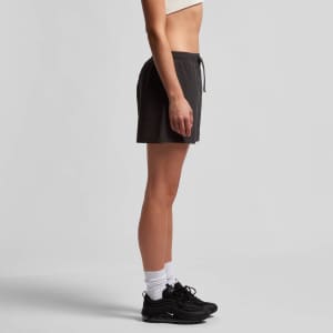 Active shorts in dark grey, featuring an elastic waistband and a drawstring, modelled on a person from the side.