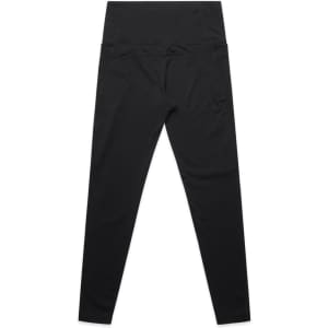 Black active leggings with a high waistband and a logo detail at the back.