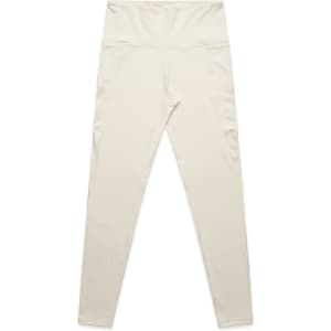 Active leggings in a light cream colour, featuring a high waist design and a subtle logo.