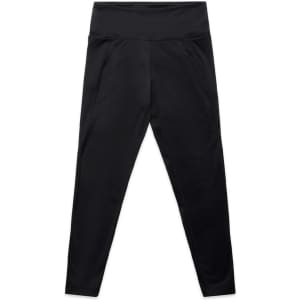Mid-leg leggings in black, featuring a smooth waistband and a sleek design. Includes a logo on the waistband.