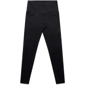 A pair of black seamless leggings featuring a high waistband and a branding logo.