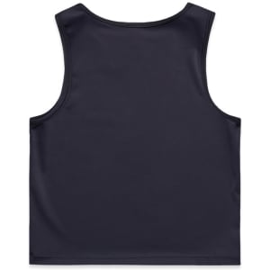 A dark navy crop tank top with a sleeveless design and a plain back. The top features a logo.