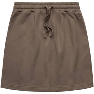 A khaki skirt with an elastic waistband and drawstring detail. It features a simple design and no visible logo.
