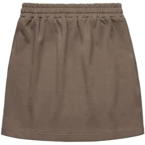 A khaki skirt with an elasticated waistband and a simple, casual design. It features no embellishments or patterns.