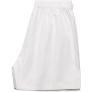 A pair of white pyjama bottoms featuring an elastic waistband and a casual design.