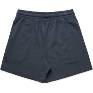A pair of dark grey sports shorts with an elastic waistband and a simple design. Features a branding logo.