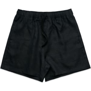 Linen shorts in black with an elastic waistband and drawstring. Features a simple, classic design.