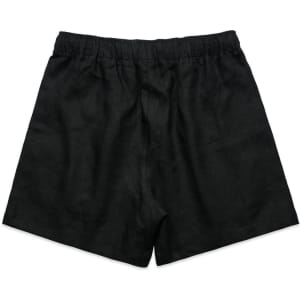 Black linen shorts with an elastic waistband and a simple design, featuring no additional detailing.
