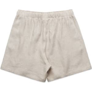 Linen shorts in a light beige colour with an elastic waistband, featuring a simple and relaxed design.