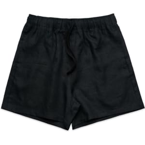 Linen shorts in black with an elastic waistband and drawstring, featuring a simple design and no embellishments.