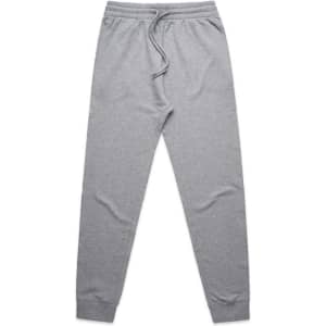 Grey track pants featuring a drawstring waistband and fitted cuffs. The product has a logo.
