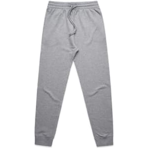 Premium track pants in a light grey colour, featuring an elastic waistband and a drawstring, with a sleek design.