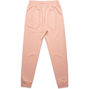A pair of premium track pants in a light pink colour with an elasticised waistband and cuffs. Features branding.