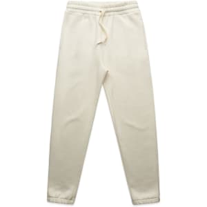 Cream-coloured track pants with an elastic waistband and two side pockets. The pants feature a logo.